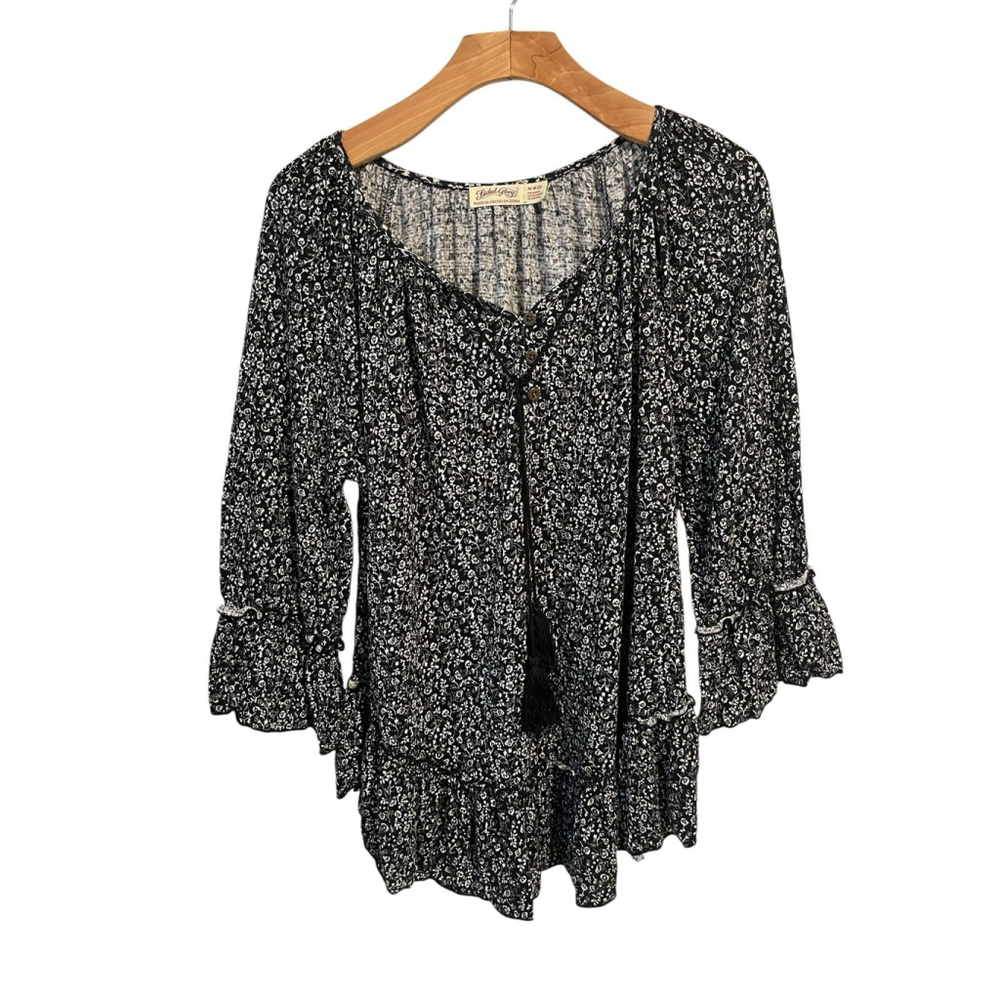 Faded Glory Blouse Women's Medium Black White Floral